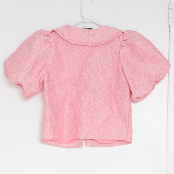 Textured Ruffle-Collar Puff-Sleeve Top - Picture 3 of 6